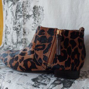 Nine West Leopard Cow Leather Haircalf Ankle Boots, Size 7